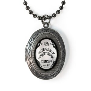 Gunmetal Black Gothic Bats Ouija Board Keepsake Locket Necklace 45-GMLN + 24" Inch Chain