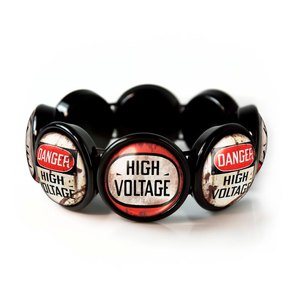 Jet Black Vintage High Voltage Sign Bangle Charm Bracelet JBRBB-17