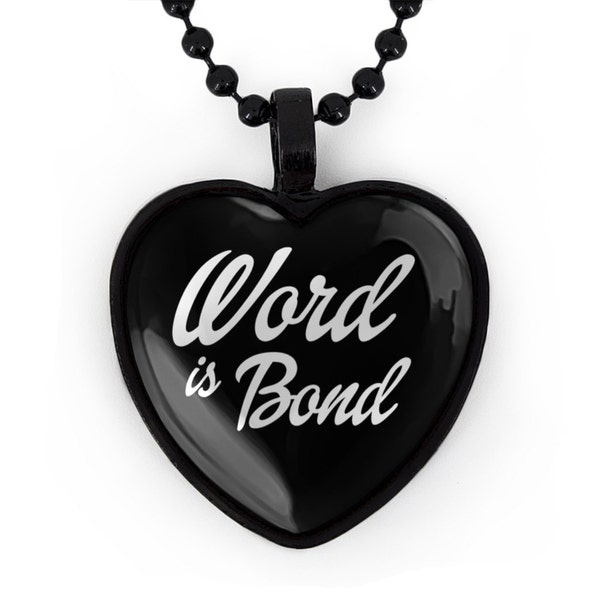 Word is Bond Ride or Die Hardcore Wu Tang Gangster Heart Jet Black Pendant Necklace 153-JBHN + 24" Inch Chain