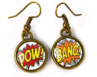 POW! BANG! Earrings - Comic Book Action Illustration Dangle Fantasy Earrings 292-3