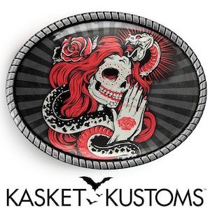 Sugar Skull Snake Belt Buckle - Day of the Dead Tattoo Silver or Gold Buckle - 814