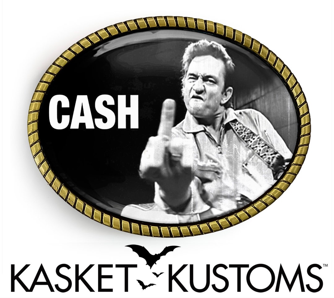 Johnny Cash Belt Buckle Man in Black Handmade Rockabilly Oval Artisan