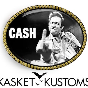 Boucle de ceinture Johnny Cash - Accessoire artisanal ovale rockabilly fait main pour homme en noir - 499