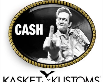 Johnny Cash Belt Buckle - Man in Black Handmade Rockabilly Oval Artisan Accessory - 499