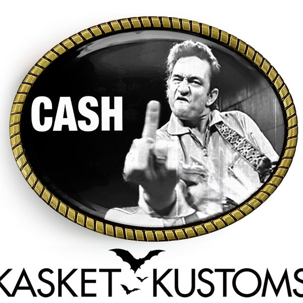 Johnny Cash Belt Buckle - Man in Black Handmade Rockabilly Oval Artisan Accessory - 499