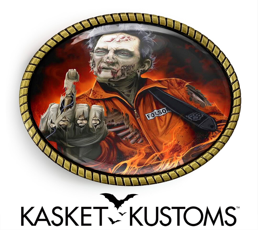 Johnny Cash Belt Buckle Ring of Fire Rockabilly Gold or Silver Handmade