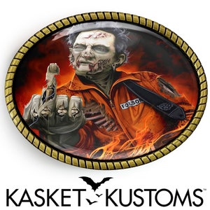 Johnny Cash Belt Buckle - Ring of Fire Rockabilly Gold or Silver Handmade Buckle - 400
