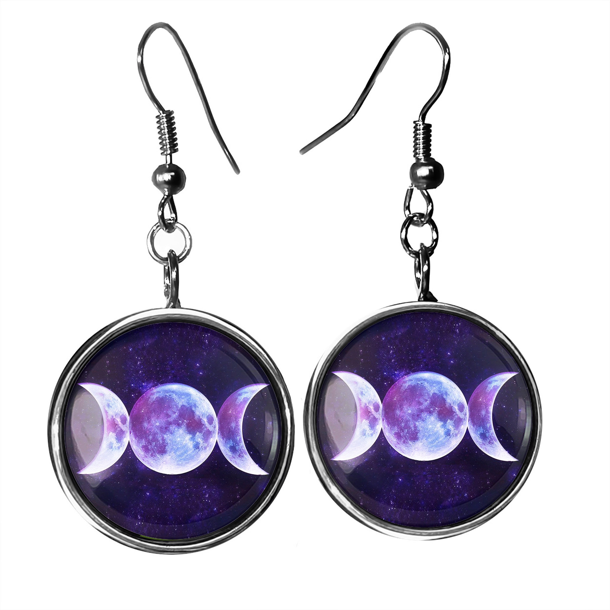 Orecchini Celti In Argento 925 Con Pietra Di Luna – Design Tripla Luna Wicca Vintage - 5