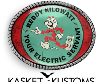 Reddy Kilowatt Belt Buckle - Retro Electric Company Logo Silver or Gold Buckle - 381