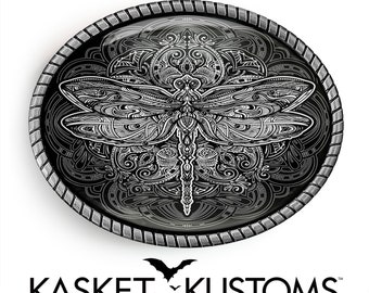 Ornate Dragonfly Belt Buckle - Art Nouveau Esoteric Mandala Handmade Buckle - 32