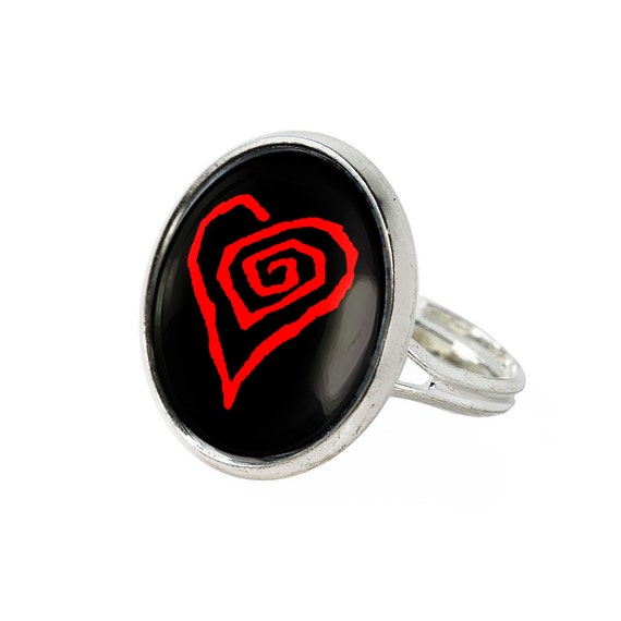 Silver Marilyn Manson Twisted Glass Heart Shock Rock Ring 173-SRR 