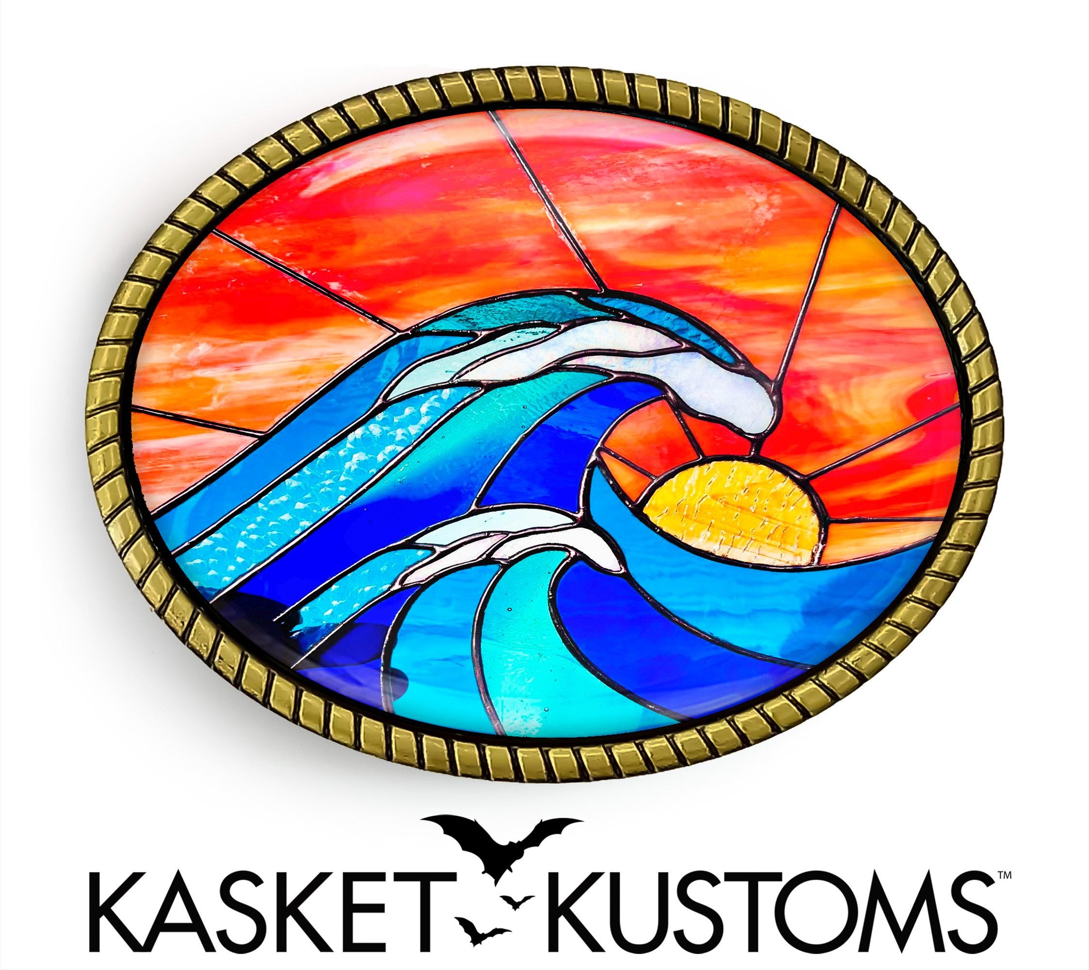 Summer Sunset Belt Buckle - Stylized Stained Glass Design 