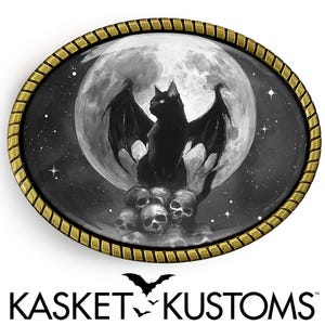 Bat Cat Belt Buckle - Gothic Halloween Winged Cat Belt Buckle - 930