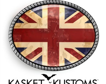 Union Jack Belt Buckle - United Kingdom Flag Silver or Gold Buckle - 331