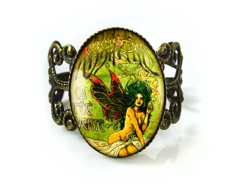 Antique Bronze Absinthe Fairy Fantasy Réglable Filigree Art Nouveau Ring 273-BFR