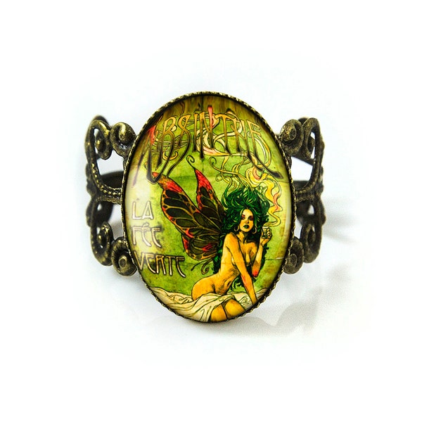 Antique Bronze Absinthe Fairy Fantasy Adjustable Filigree Art Nouveau Ring 273-BFR