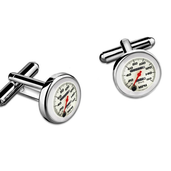 Race Car Motorhead Speed Gauges MPH Speedometer NASCAR Hotrod Muscle Car Speedster Mens Shirt Suite Cuff Links Handmade Cufflink Set w/ Box