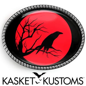 Raven Belt Buckle - Crow Silhouette Horror Halloween Handmade Oval Belt Buckle - 648