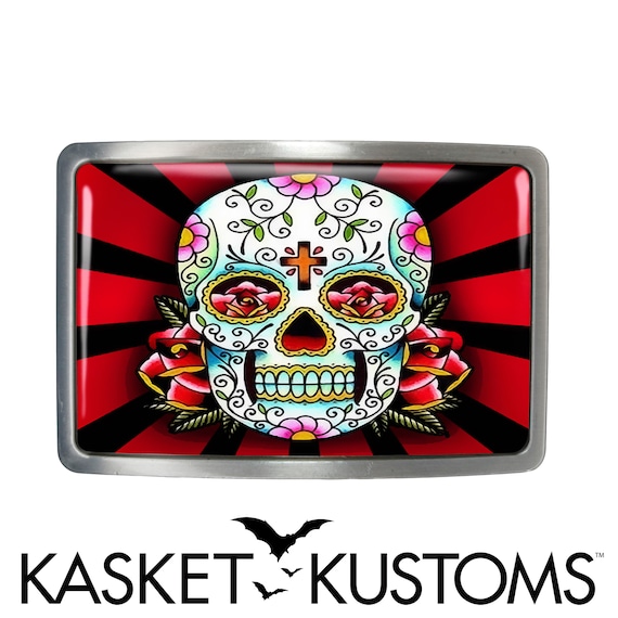 Sugar skull Dia los Muertos skull belt buckle Approximately 3.75 fits 1.5 belt il_fullxfull.5729447259_4njx.jpg main image 4