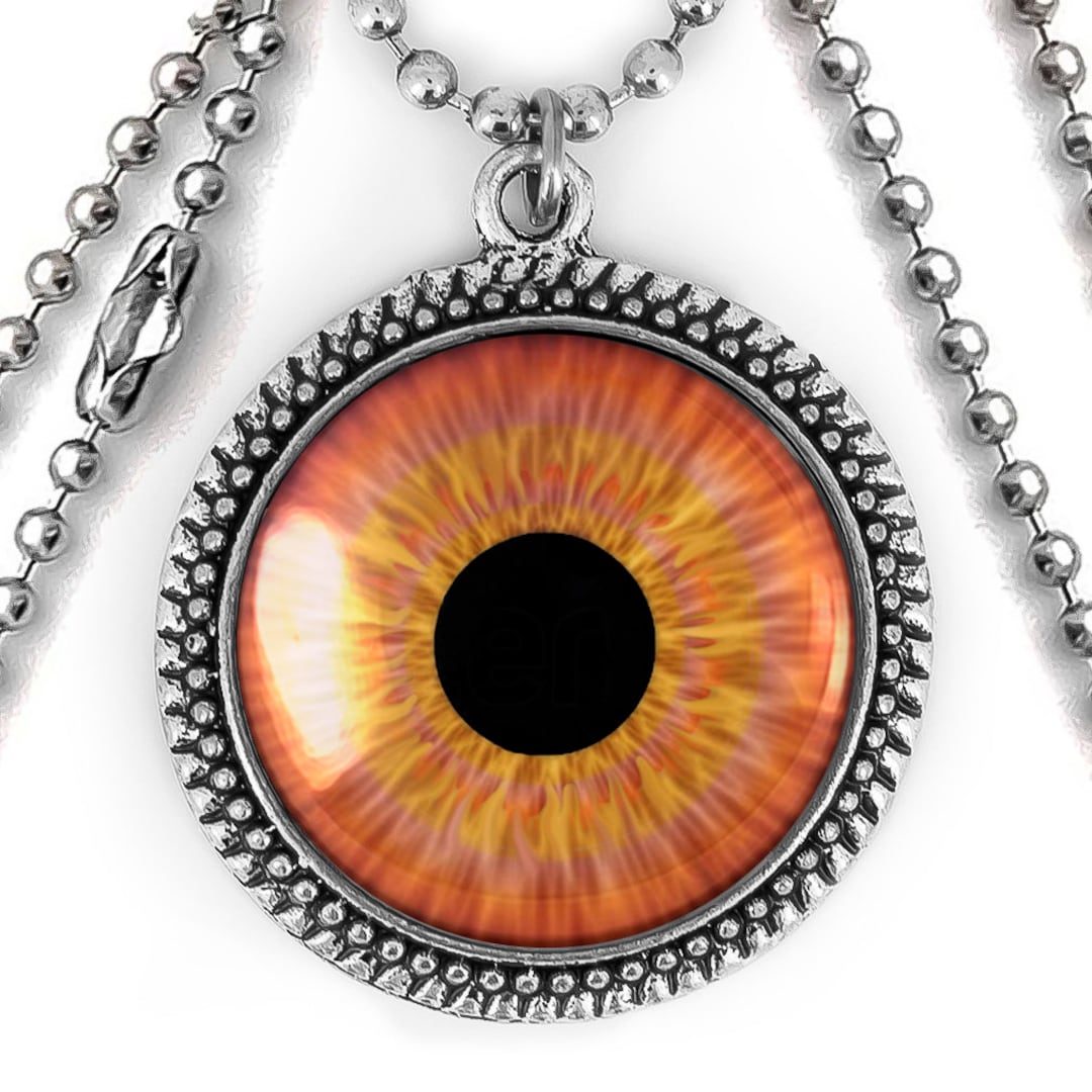 Orange Glass Eyeball Pendant Antique Silver Animal Taxidermy Necklace