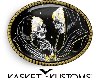 Tarot Belt Buckle - Tarot Card Lovers Skeletons Gold or Silver Buckle - 906