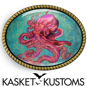 Boucle de ceinture Kraken - Peinture de poulpe colorée Boucle en or ou en argent - 43-SO