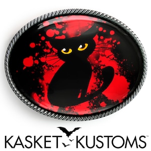 Bad Kitty Belt Buckle - Black Cat Horror Halloween Art Oval Buckle - 83