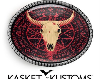 Horned Skull Belt Buckle - Satanic Gothic Occult Pentagram Handmade Buckle - 818