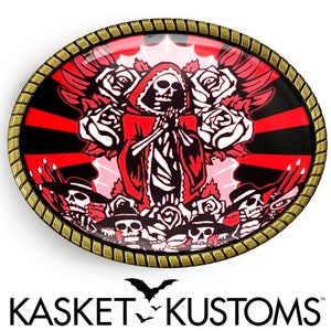 Guadalupe Belt Buckle - Red Day of the Dead Sugar Skull Buckle - 63-2
