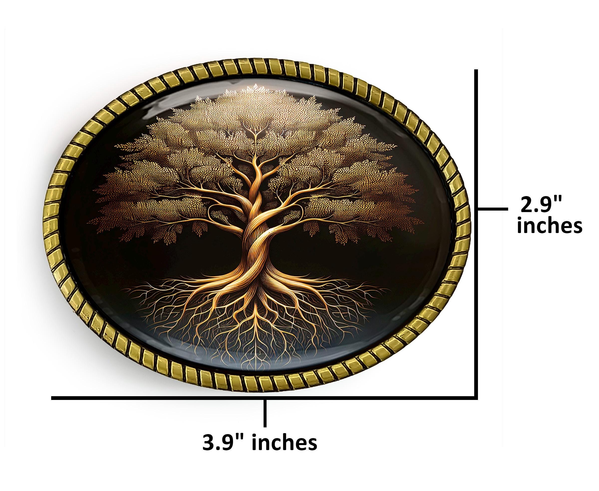 Vintage Oval Tree Of Life With Rhinestones Belt Buckle Tree of Life Belt Buckle in Brass | Shop Mashburn main image 4