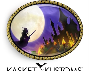 Wicked Witch Belt Buckle - Haunted Halloween Handmade Oval Buckle - 116