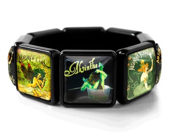 Jet Black Gothic Victorian Green Absinthe Fairy Collection Bangle Charm Bracelet JBSBB-4