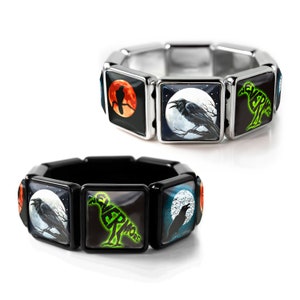 Gothic Raven Nevermore Collection Edgar Allan Poe Halloween Horror Crow Moon Art Gothic *Stretch to Fit* Handmade Bangle Charm Bracelet