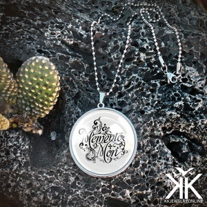 Large Memento Mori Pendant - Victorian Script Handmade Silver Necklace - 133-2-SLRN