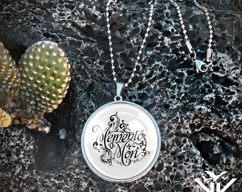 Pendente Grande Memento Mori - Collana Argento Fatta a Mano Scrittura Vittoriana - 133-2-SLRN