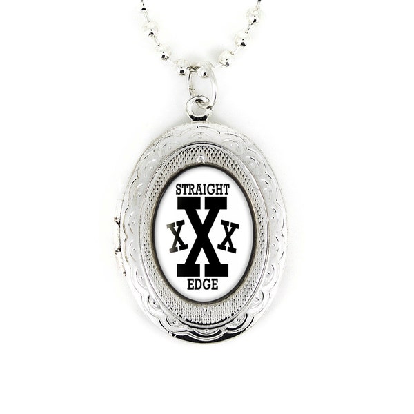 Silver Hardcore Straight Edge Glass Keepsake Locket Necklace 281-SLN + 24" Inch Chain