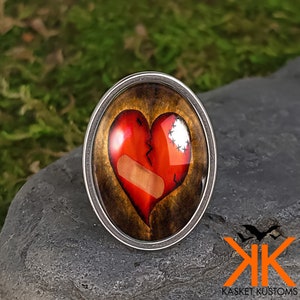 Broken Heart Ring - Zombie Emo Valentines Handmade Silver Stainless Steel - 135-OSSR