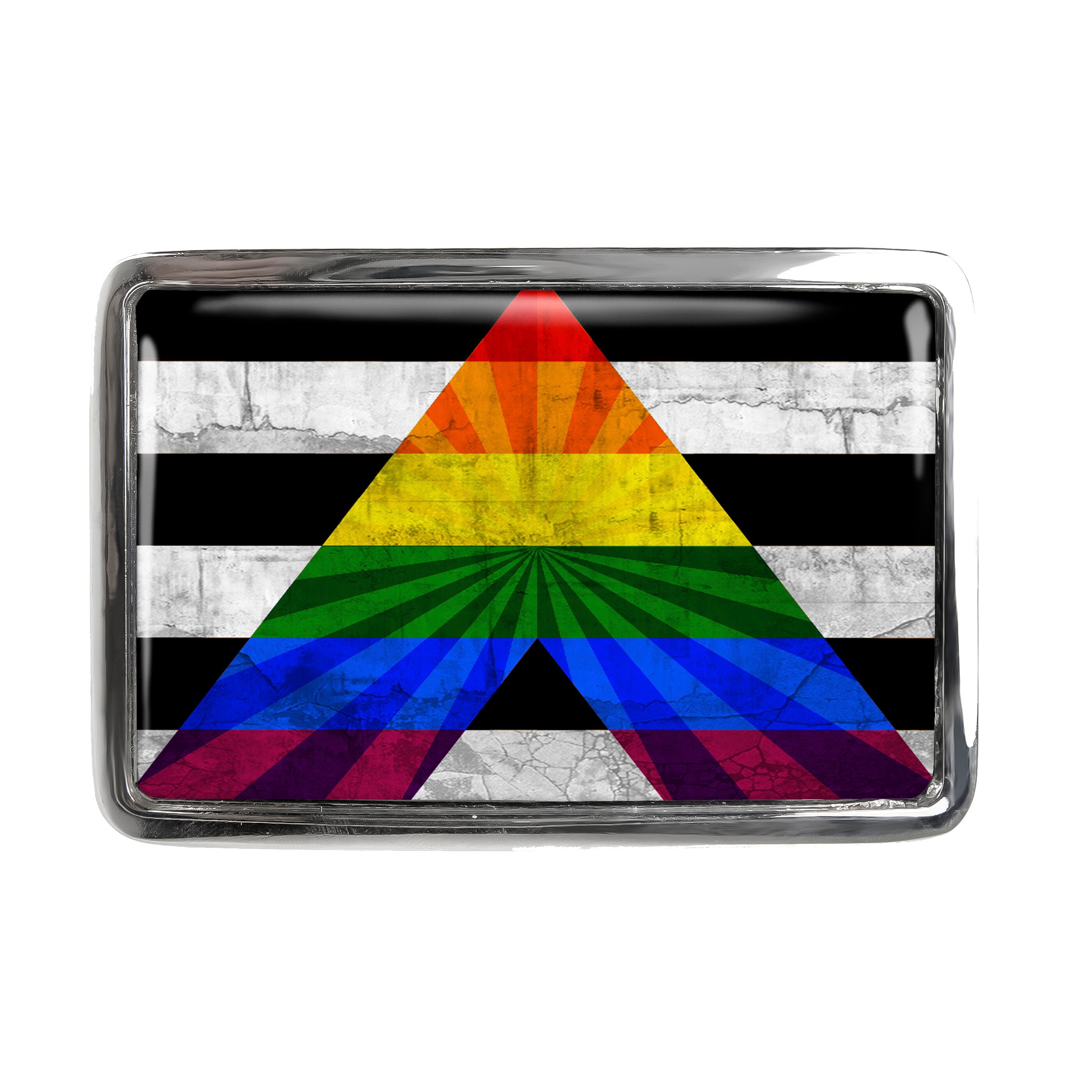 Fibbia Cintura Metallica Pink Floyd 3D - Smalto Blu/Rosa/Bianco - Peltro Grigio - Uomo - Nuova
