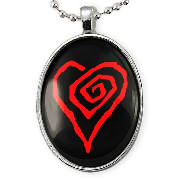 Marilyn Manson Red Twisted Heart Logo Jewelry Gothic Industrial Music Shock Rock Album Art Sterling Silver Oval Glass Pendant Necklace 24"