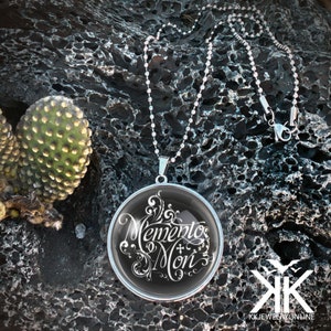 Large Memento Mori Pendant - Victorian Script Handmade Silver Necklace - 133-SLRN