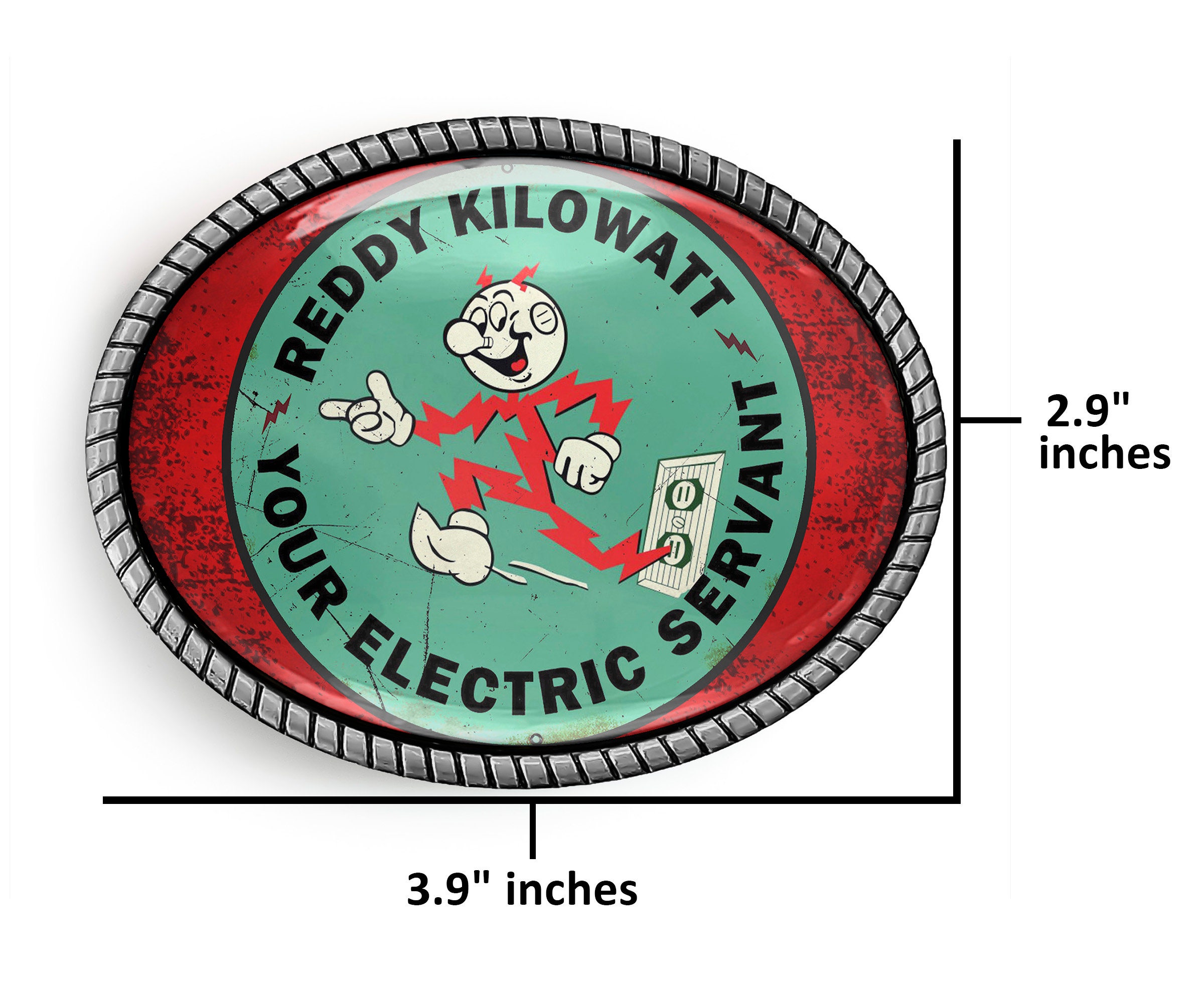 Reddy Kilowatt Belt Buckle - Retro Electric Company Logo Silver or