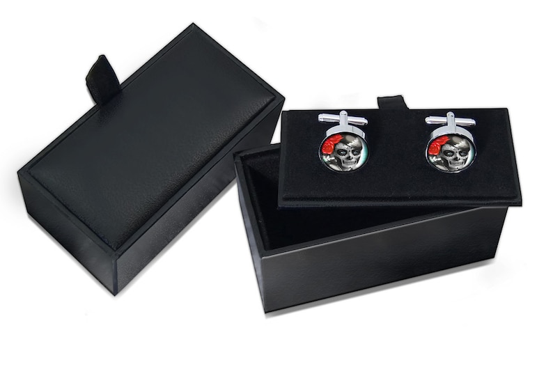 Silver Day of the Dead Sugar Skull Girl Cufflink Set w Box 62-SRC