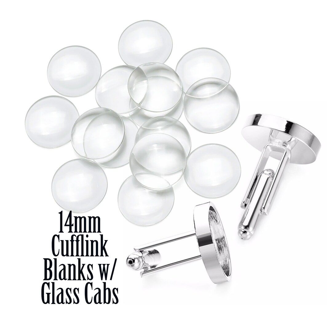 Boutons De Manchette Brut En Argent Noir - Forme Ronde Avec Cabochon - Pour Création Bijoux DIY