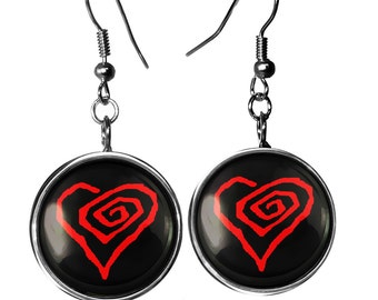 Marilyn Manson Earrings - Twisted Heart Industrial Music Shock Rock Silver Dangle Drop Earrings - 173-SLRE