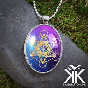Sacred Geometry Pendant - Metatrons Cube Silver Celestial Handmade Necklace - 37