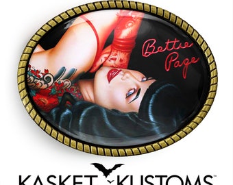 Betty Page Fetish Belt Buckle - Pinup Girl Japanese Geisha Gold or Silver Buckle - 261