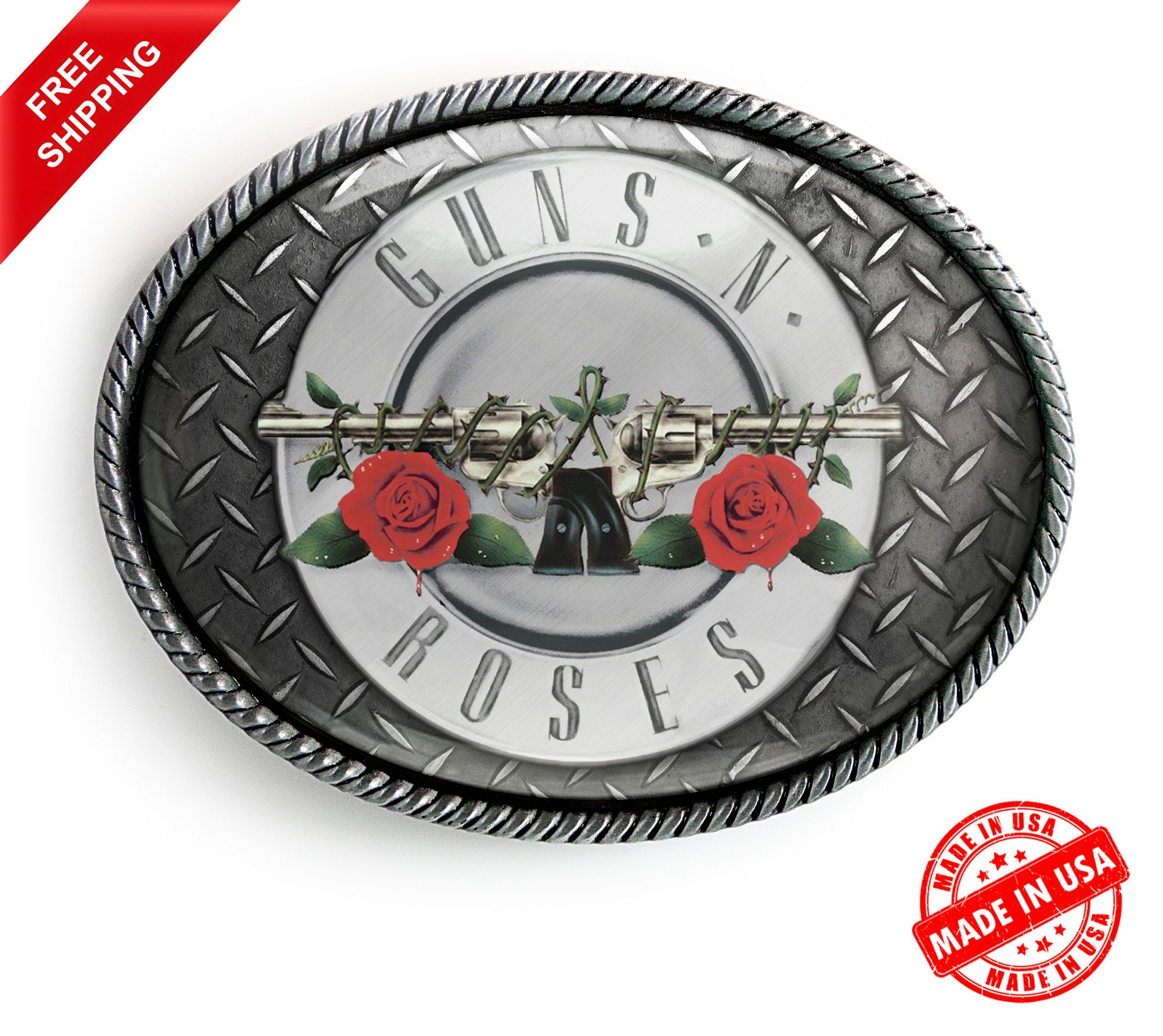 Guns n Roses Belt Buckle 80's Heavy Metal Antique Silver Etsy