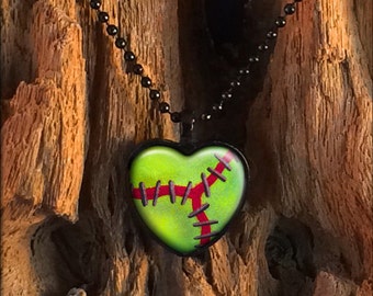 Jet Black Broken Heart Zombie Monster Love Emo Valentines Day Horror Halloween Pendant Necklace + 24" Inch Chain