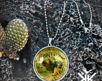 Large Victorian Absinthe Pendant - Art Nouveau Fairy Handmade Silver Necklace - 273-SLRN