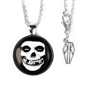 Platinum Silver Misfits Crimson Skull Glenn Danzig Glass Horror Punk Music Gothic Pendant Necklace 179-SRPN + 24&quot; Inch Chain